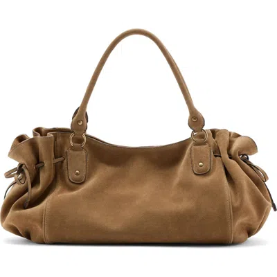 Mango Starring Hailey Bieber Suede Shoulder Bag In Brown