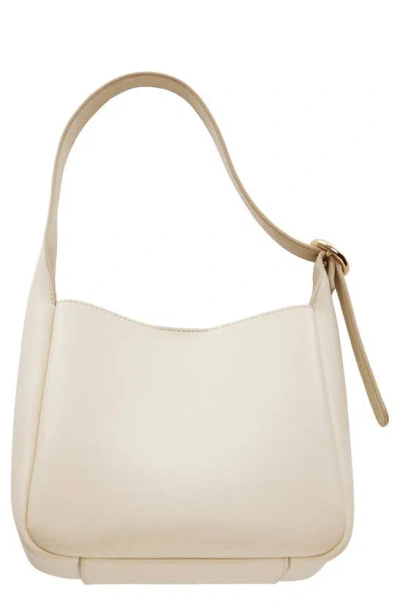 Mango Statement Buckle Faux Leather Hobo Bag In Off White