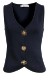 Mango Compact Knit Vest With Gold Statement Buttons In Blue