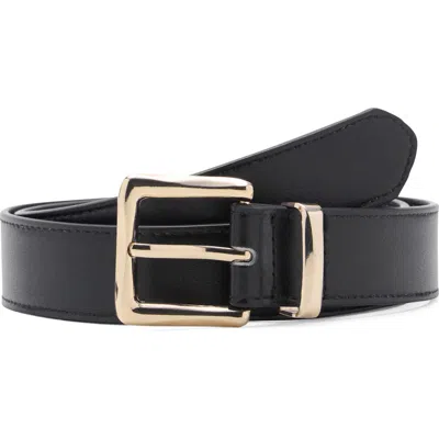 Mango Stitched Square Buckle Belt In Black