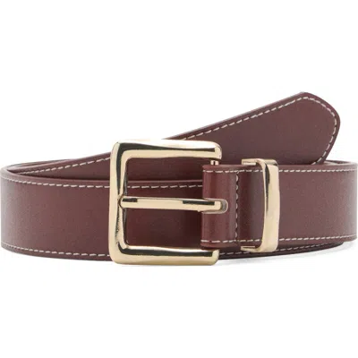 Mango Stitched Square Buckle Belt In Brown