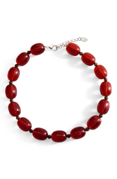 Mango Stone Beaded Collar Necklace In Burgundy