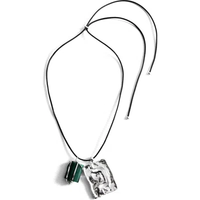 Mango Stone Charm Cord Pendant Necklace In Black
