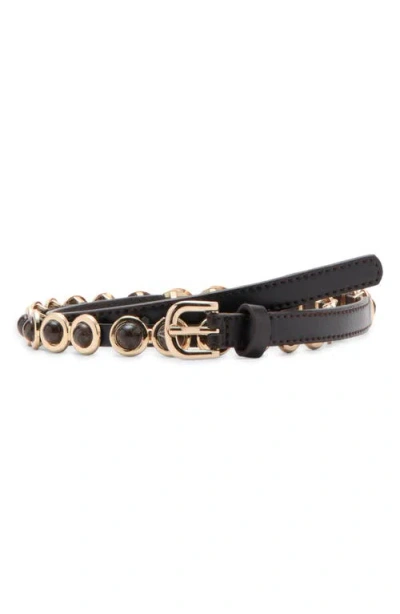 Mango Stone Embellished Skinny Belt In Black