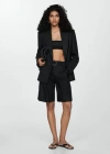 Mango Bermuda Droit Ceinture In Noir
