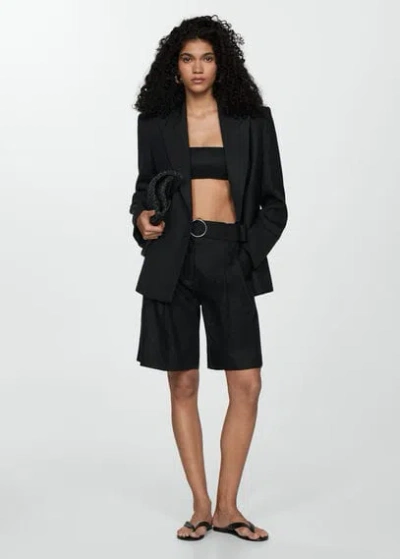 Mango Bermuda Droit Ceinture In Black