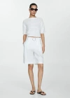 Mango Bermuda Droit Ceinture In Blanc