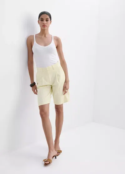 Mango Denim Bermuda Shorts With Buckle Detail In Pastel Yellow