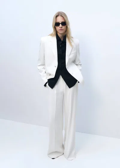 Mango Straight Button Suit Blazer White