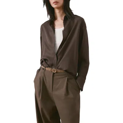 Mango Straight Button-up Shirt In Brown