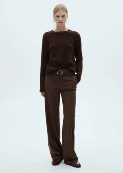 Mango Straight Checked Trousers Beige In Wine