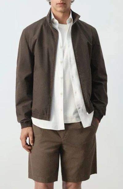 Mango Straight Cotton Blend Jacket In Brown