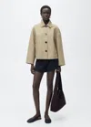 Mango Straight Cotton Jacket With Buttons Khaki In Khaki