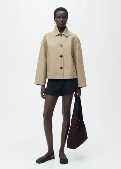 Mango Straight Cotton Jacket With Buttons Khaki