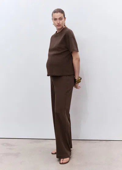Mango Straight Cotton Maternity Pants Brown