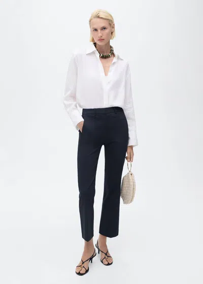 Mango Pantalon Droit 7/8 Bleu Marine - Femme - 50 -