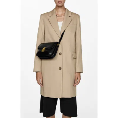 Mango Straight Fit Cotton Coat In Beige