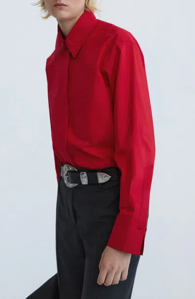 Mango Straight Fit Cotton Poplin Shirt In Red