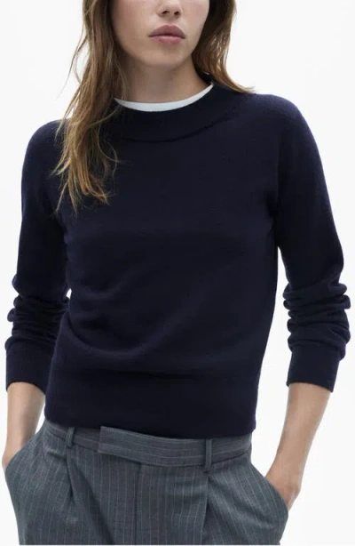 Mango Straight Fit Crewneck Sweater In Dark Navy