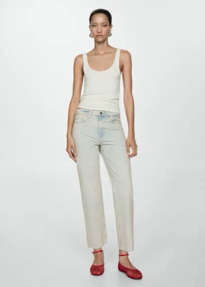 Mango Straight-fit Cropped Jeans Light Blue