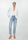 Mango Straight-fit Cropped Jeans Medium Blue In Medium Blue