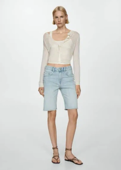 Mango Straight-fit Denim Bermuda Shorts Light Blue