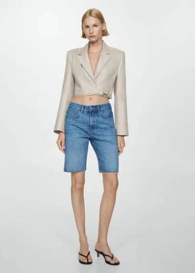 Mango Bermuda En Jean Droit In Bleu Moyen