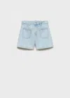 Mango Kids' Straight-fit Denim Shorts Light Blue