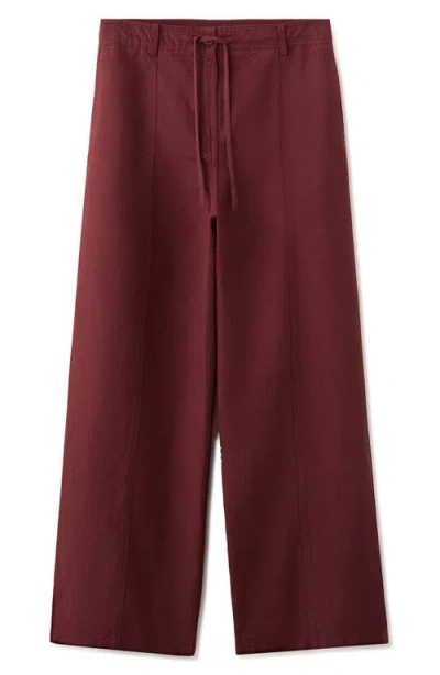 Mango Straight Fit Drawstring Pants In Burgundy