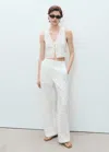 Mango Straight-fit Embroidered Cotton Trousers White In White