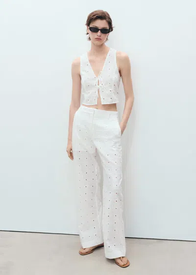 Mango Straight-fit Embroidered Cotton Trousers White