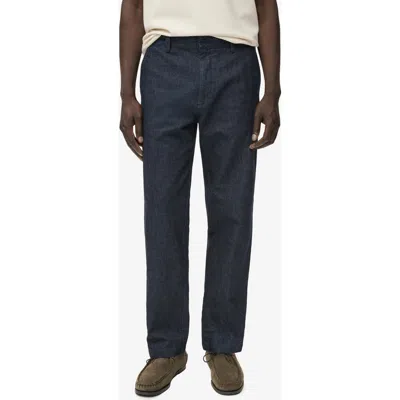 Mango Straight Fit Flat Front Cotton & Linen Twill Pants In Animal Print