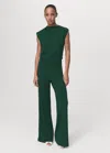 Mango Straight-fit Jumpsuit With Draped Neckline Dark Green In Green