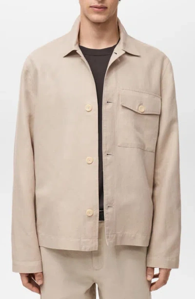 Mango Straight Fit Linen & Cotton Overshirt In Neutral