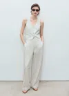Mango Straight-fit Linen-blend Suit Trousers Ecru In Ecru
