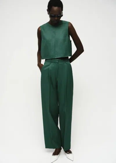 Mango Pantalon De Costume Droit Lin Mélangé Vert - Femme - 46 -  In Green
