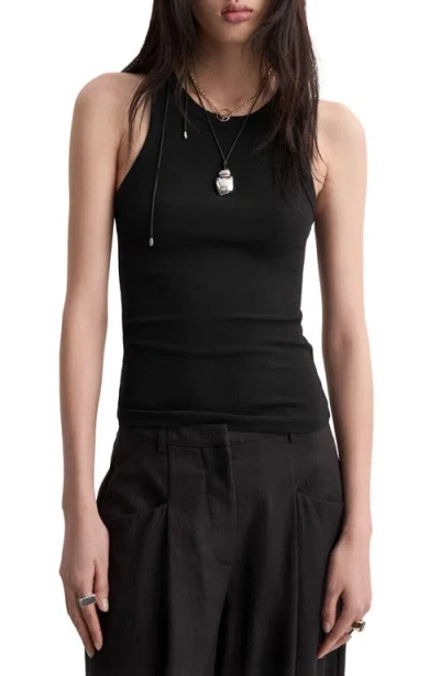 Mango Straight Fit Lyocell Blend Wide Leg Pants In Black