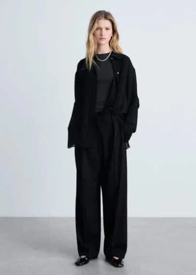 Mango Straight-fit Pleated Trousers Black