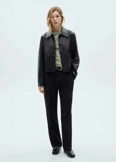 Mango Straight-fit Pleated Trousers Black