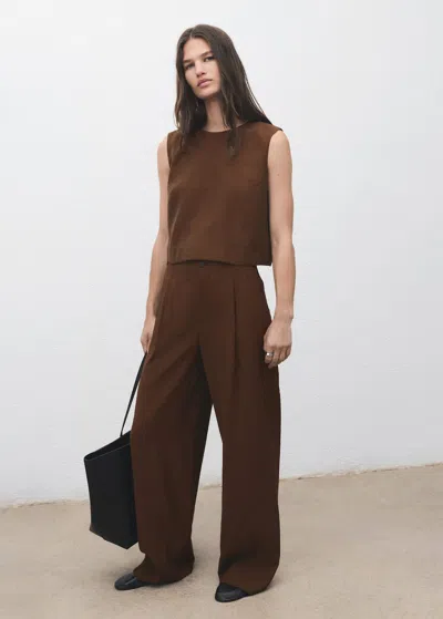 Mango Pantalon Droit Pinces Marron - Femme - 44 -  In Brown