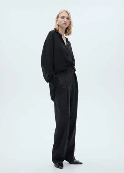 Mango Straight-fit Pleated Trousers Charcoal