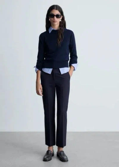 Mango Straight-fit Pleated Trousers Dark Navy In Bleu Marine Foncé
