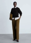 Mango Straight-fit Pleated Trousers Khaki In Khaki
