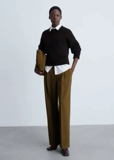 Mango Straight-fit Pleated Trousers Khaki
