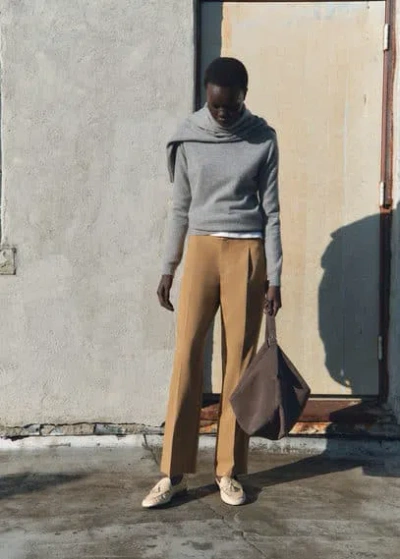 Mango Pantalon Droit Pinces Marron Moyen - Femme - 34 -