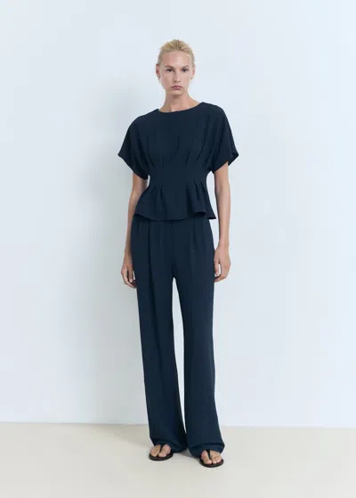 Mango Straight-fit Pleated Trousers Navy