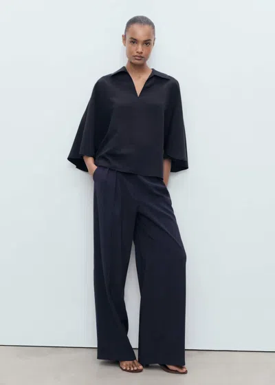 Mango Straight-fit Pleated Trousers Navy In Blue