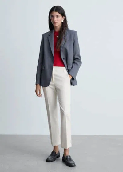 Mango Pantalon Droit Pinces Blanc - Femme - 44 -