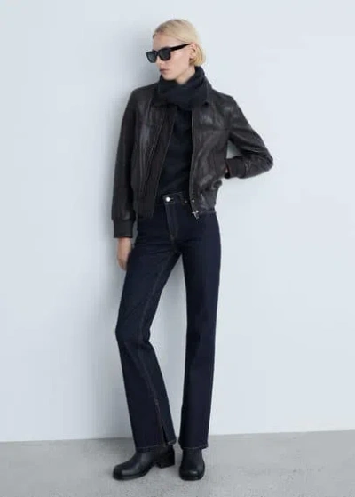 Mango Straight-fit Rinse-wash Jeans With Openings Open Blue