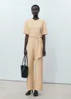 Mango Straight-fit Short-sleeved Jumpsuit With Belt Ecru
